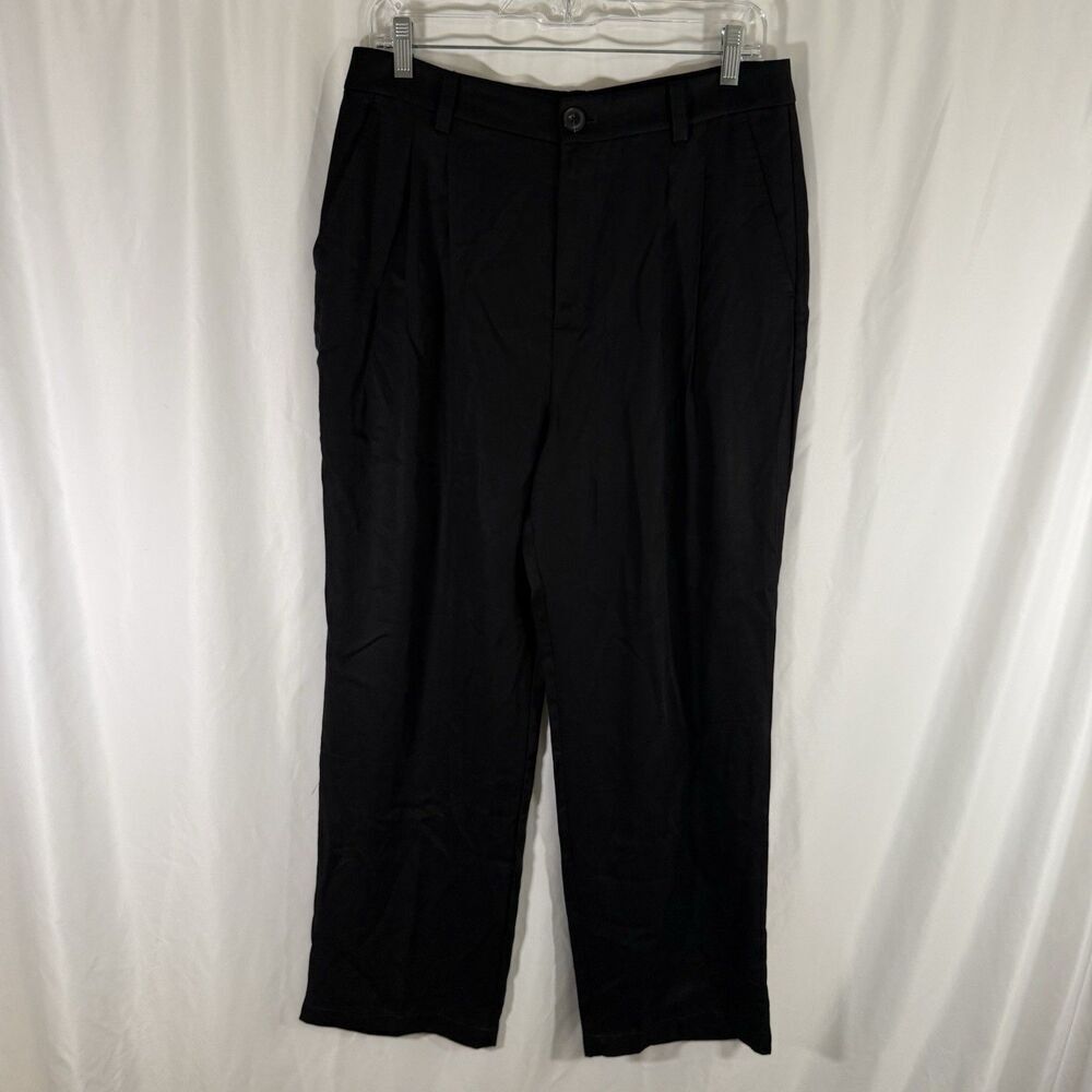 LOFT Pants Women's 10P Petite Solid Black Pleated Pockets Lightweight Lyocell